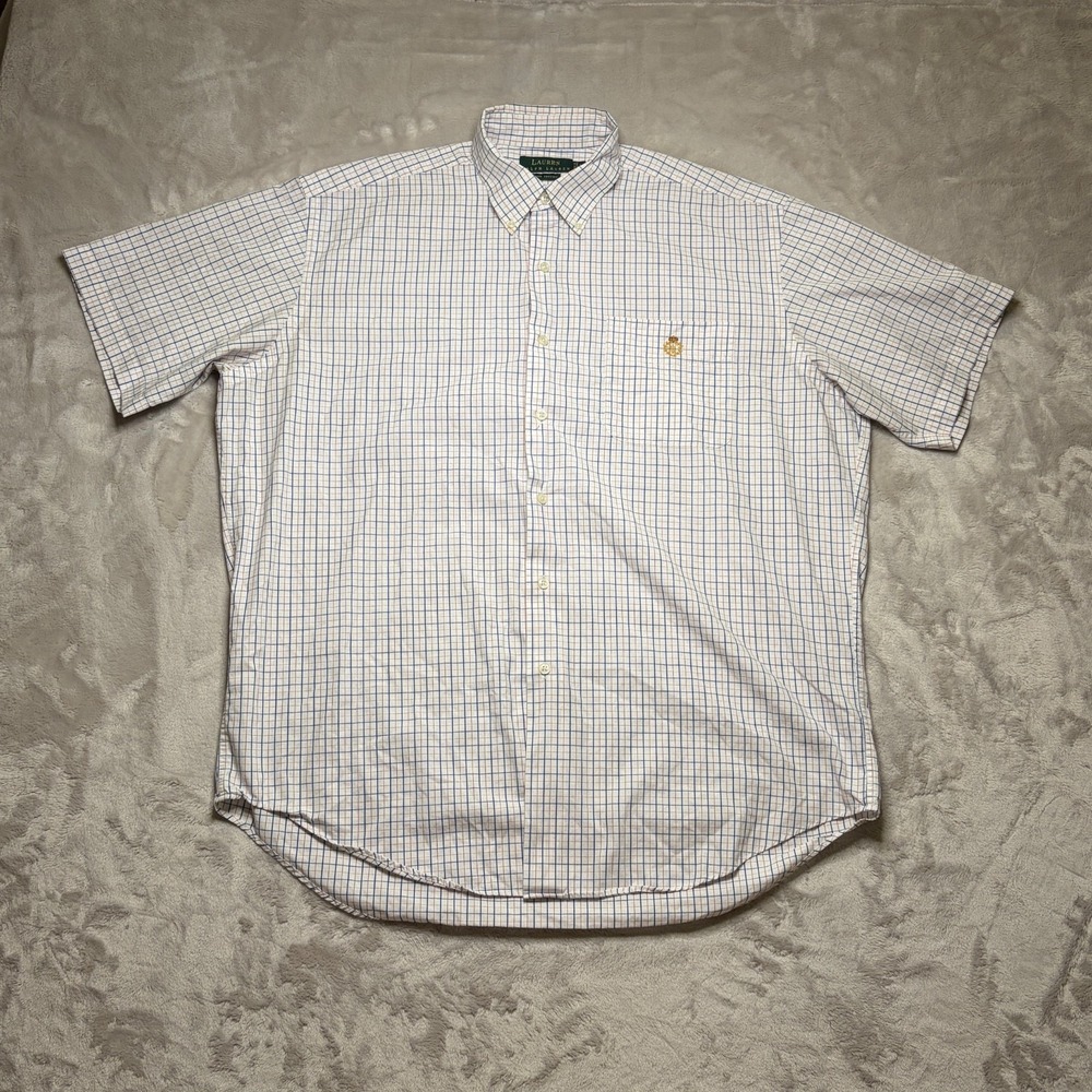 Lauren Ralph Lauren Button Down Shirt Mens L Short Sleeve Check Crown Logo